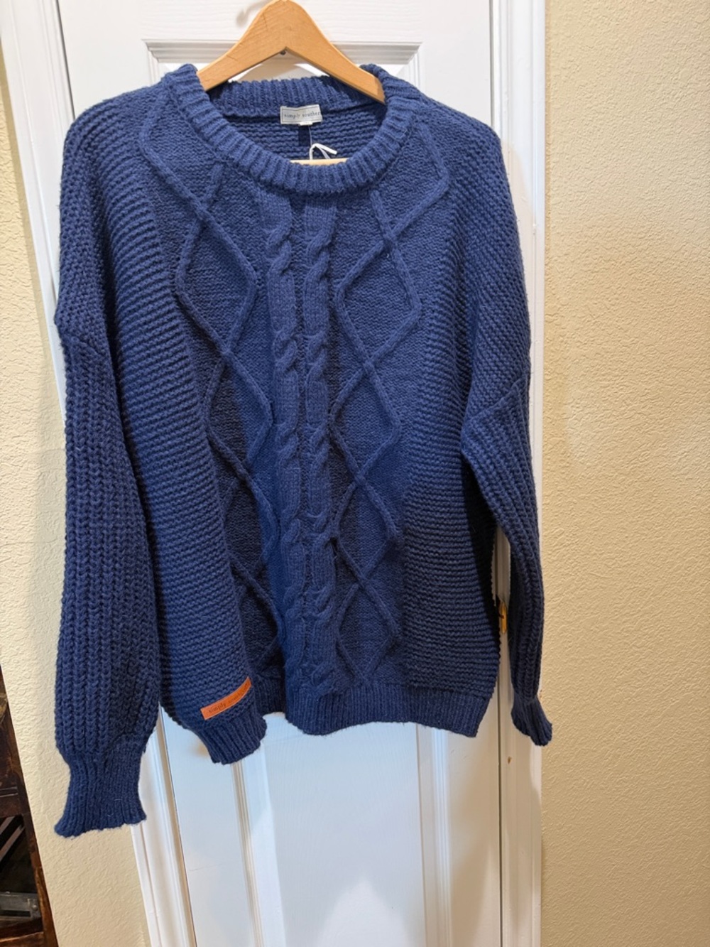 Simply Southern Blue Cable Knit Crewneck Sweater